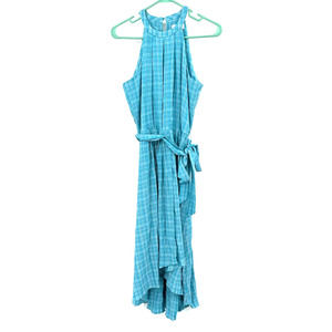 Calvin Klein size‎ 2 blue plaid sleeveless dress wrap style gingham tie waist
